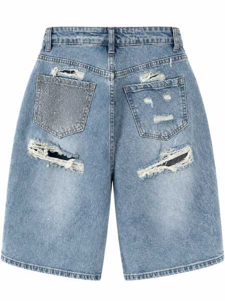 Bermuda Denim Wide Leg Con Strass