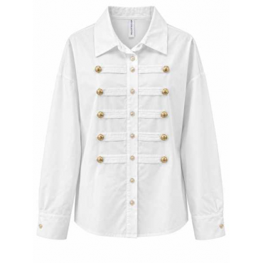 Camicia Bianca Military Chic Con Bottoni Gioiello