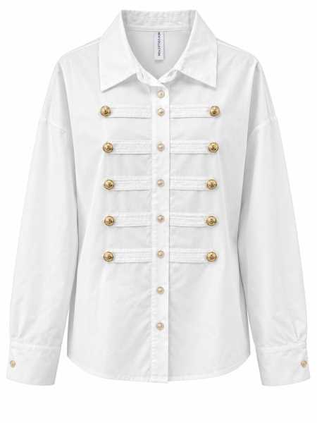 Camicia Bianca Military Chic Con Bottoni Gioiello