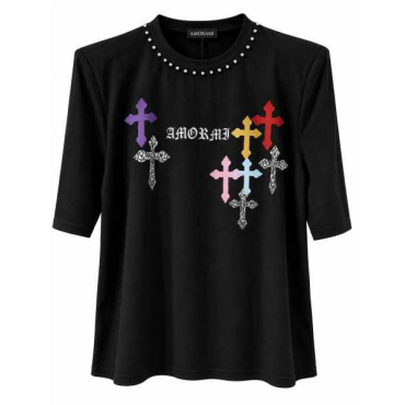 Maxi T-Shirt Donna Con Spalline E Perle