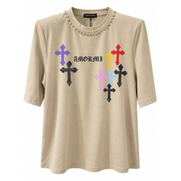 Maxi T-Shirt Donna Con Spalline E Perle