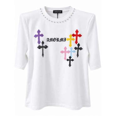 Maxi T-Shirt Donna Con Spalline E Perle