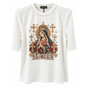 T-Shirt Donna Amorami Con Spalline E Perle