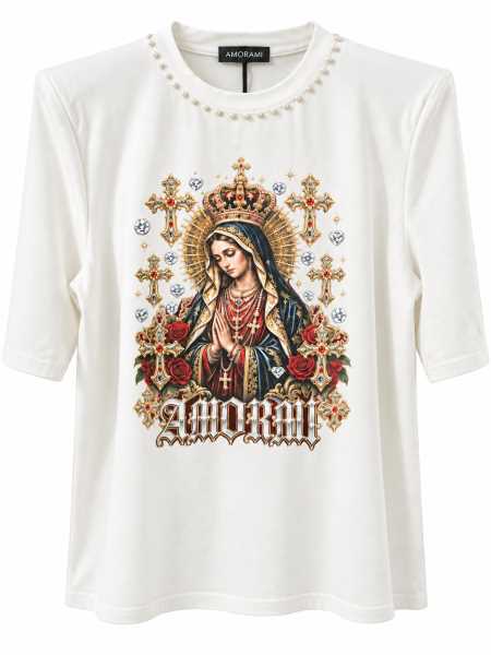 T-Shirt Donna Amorami Con Spalline E Perle