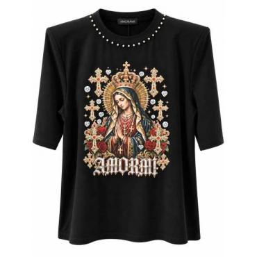 T-Shirt Donna Amorami Con Spalline E Perle