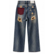 Jeans Wide Leg Con Strappi E Tasca Gioiello Bordo