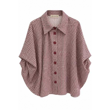 Camicia Oversize Vichy Con Maniche Drappeggiate