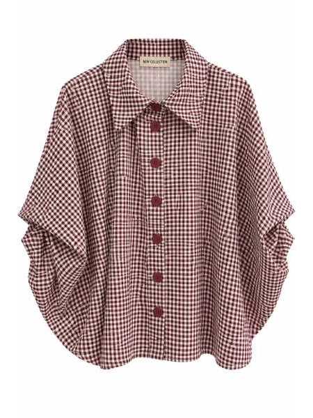 Camicia Oversize Vichy Con Maniche Drappeggiate
