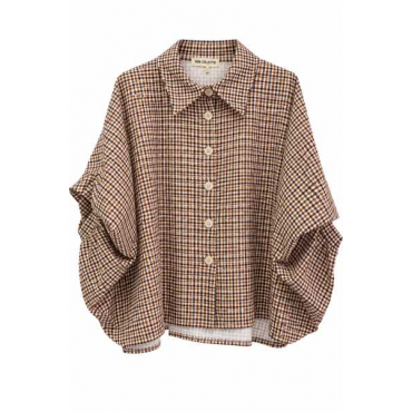 Camicia Oversize Vichy Con Maniche Drappeggiate