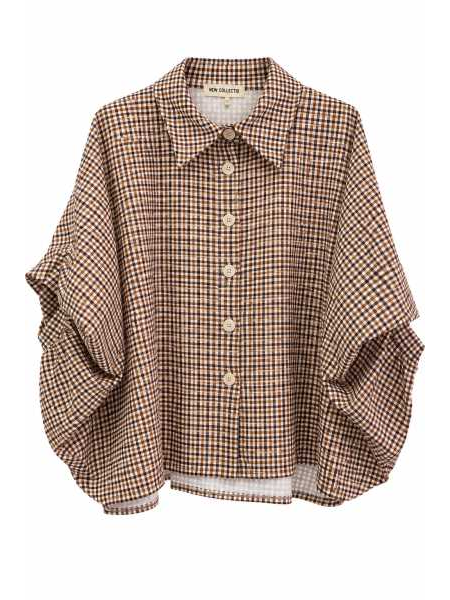 Camicia Oversize Vichy Con Maniche Drappeggiate