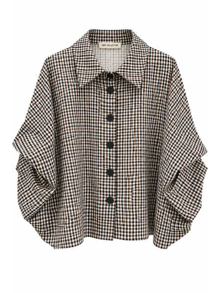 Camicia Oversize Vichy Con Maniche Drappeggiate