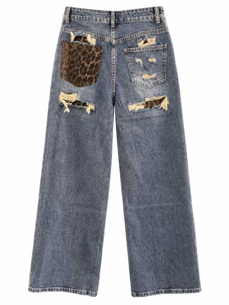 Jeans A Gamba Ampia Con Dettagli Leopardati Sul Retro