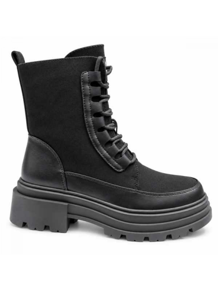 Stivaletto Anfibio Nero Con Lacci, Zip Laterale E Suola Chunky