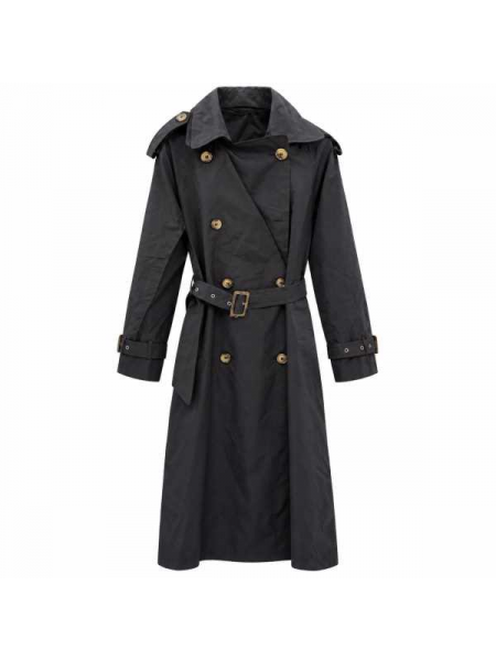 Trench Lungo Nero Con Cintura 