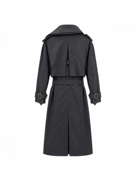 Trench Lungo Nero Con Cintura 