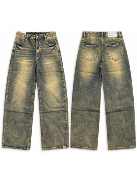 Jeans Donna Wide Leg Effetto Vintage – Lavaggio Fango/Oliva