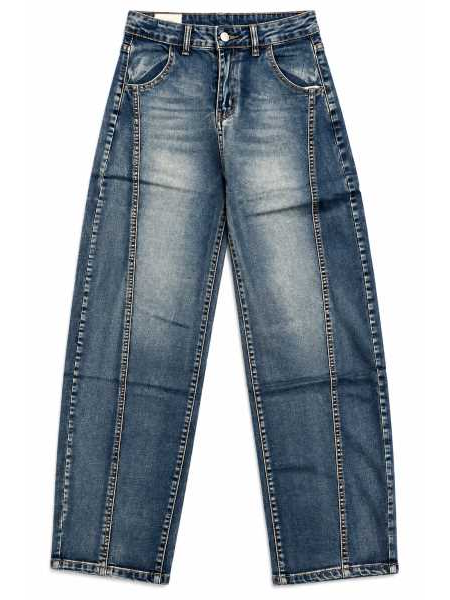 Jeans Donna Balloon Fit Con Cuciture A Contrasto – Denim Blu