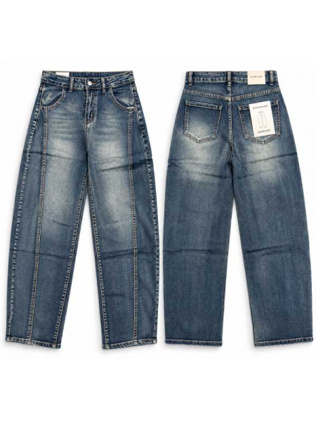 Jeans Donna Balloon Fit Con Cuciture A Contrasto – Denim Blu