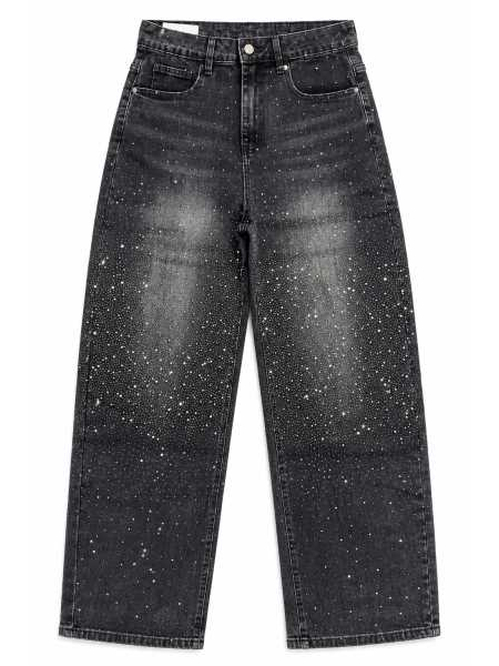 Jeans Donna Wide Leg Con Strass – Denim Nero