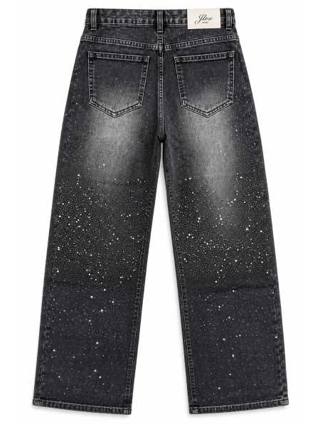 Jeans Donna Wide Leg Con Strass – Denim Nero
