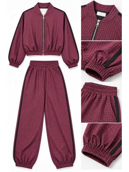 Completo Donna A Quadretti Con Bomber E Pantalone Jogger
