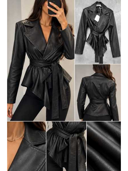 Giacca Blazer In Ecopelle Con Cintura