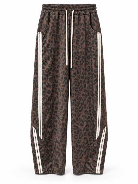 Pantalone Leopardato Con Bande Laterali


