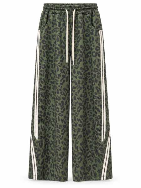 Pantalone Leopardato Con Bande Laterali

