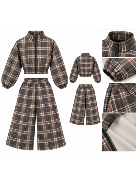 Coordinato Donna Tartan – Giacca Crop + Pantalone Palazzo