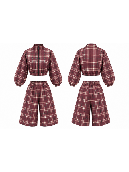 Coordinato Donna Tartan – Giacca Crop + Pantalone Palazzo