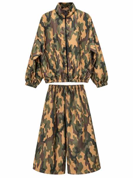 Coordinato Donna Camouflage Con Giacca Zip E Pantaloni Ampi