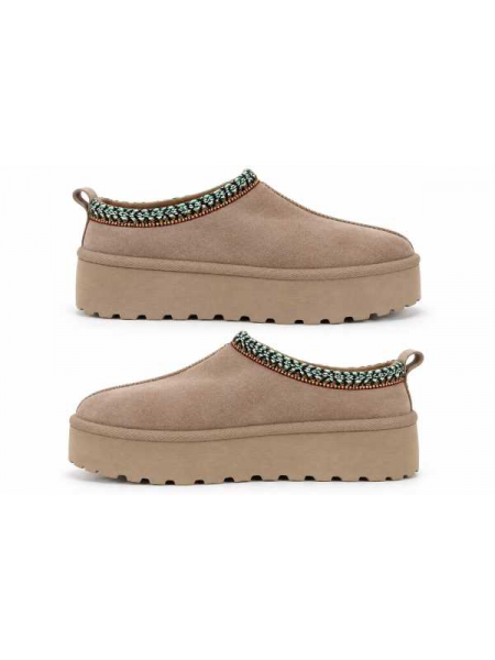 Sabot Platform Donna Effetto Camoscio Con Bordo Fantasia