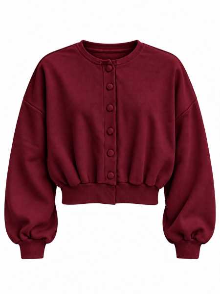 Felpa Cardigan Corta Con Bottoni E Maniche A Palloncino