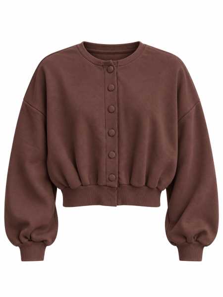 Felpa Cardigan Corta Con Bottoni E Maniche A Palloncino
