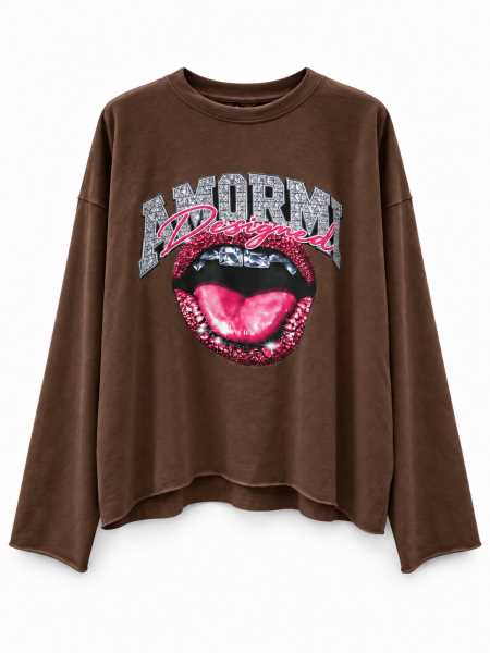 Maglia Oversize Con Stampa Bocca Effetto Gioiello