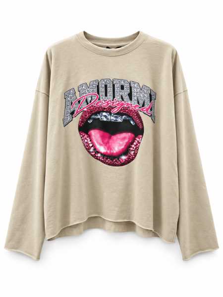 Maglia Oversize Con Stampa Bocca Effetto Gioiello