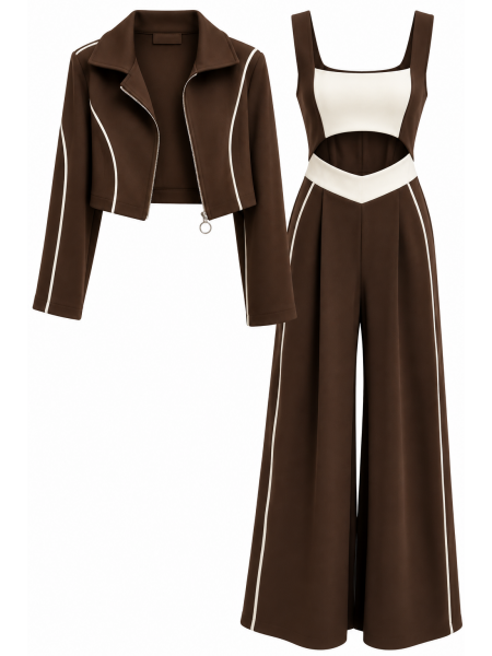 Coordinato Donna 2 Pezzi Contrast Con Giacca Crop E Pantalone Pa