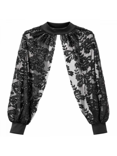 Coprispalle In Tulle Con Ricami Floreali E Paillettes

