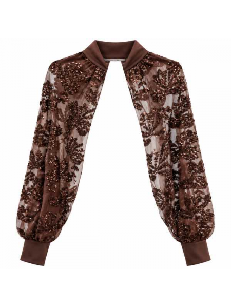 Coprispalle In Tulle Con Ricami Floreali E Paillettes

