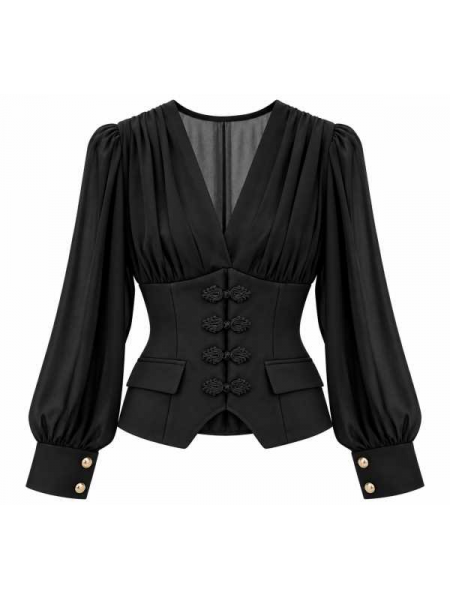 Blusa Elegante Con Vita Sagomata E Alamari