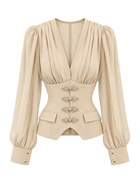 Blusa Elegante Con Vita Sagomata E Alamari