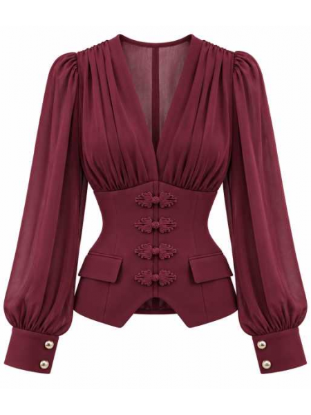 Blusa Elegante Con Vita Sagomata E Alamari