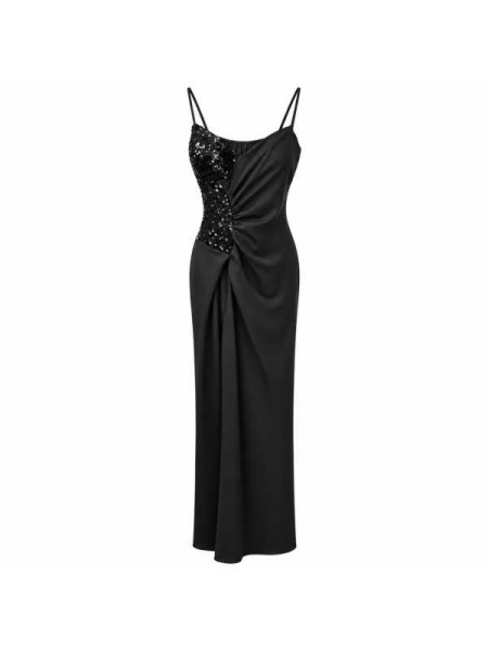 Abito Lungo Elegante Con Paillettes E Drappeggio 