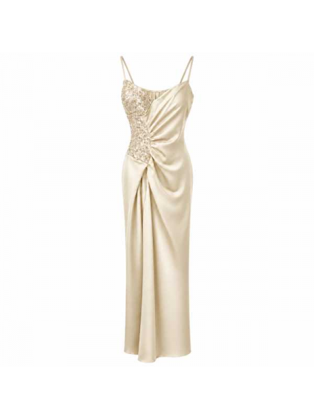 Abito Lungo Elegante Con Paillettes E Drappeggio 
