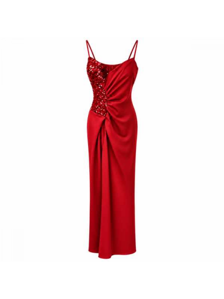 Abito Lungo Elegante Con Paillettes E Drappeggio 
