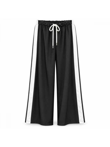 Pantalone A Gamba Larga Con Bande Laterali