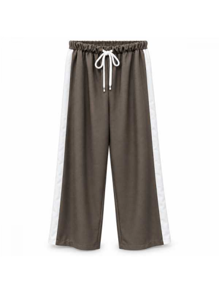 Pantalone A Gamba Larga Con Bande Laterali