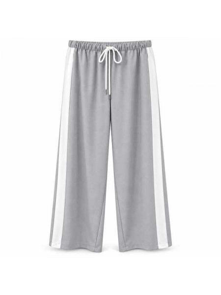 Pantalone A Gamba Larga Con Bande Laterali