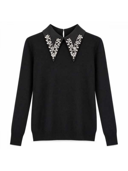 Maglia A Maniche Lunghe Con Colletto Gioiello