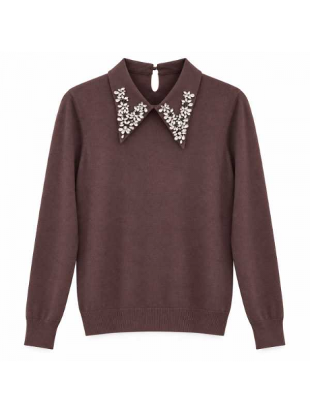 Maglia A Maniche Lunghe Con Colletto Gioiello